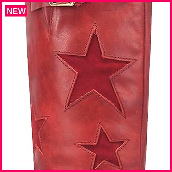 Women's Knee High Riding Boots Square Toe Chunky Heel Buckle Belts - Picture 2 of 6